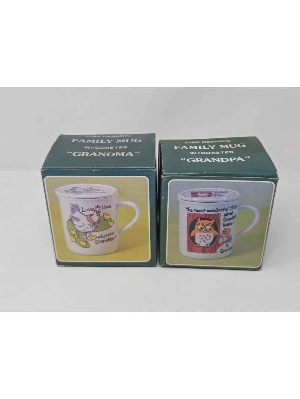 Grandma Grandpa Fine Ceramic Family Mug Coaster Set Boxed Novelty Pair